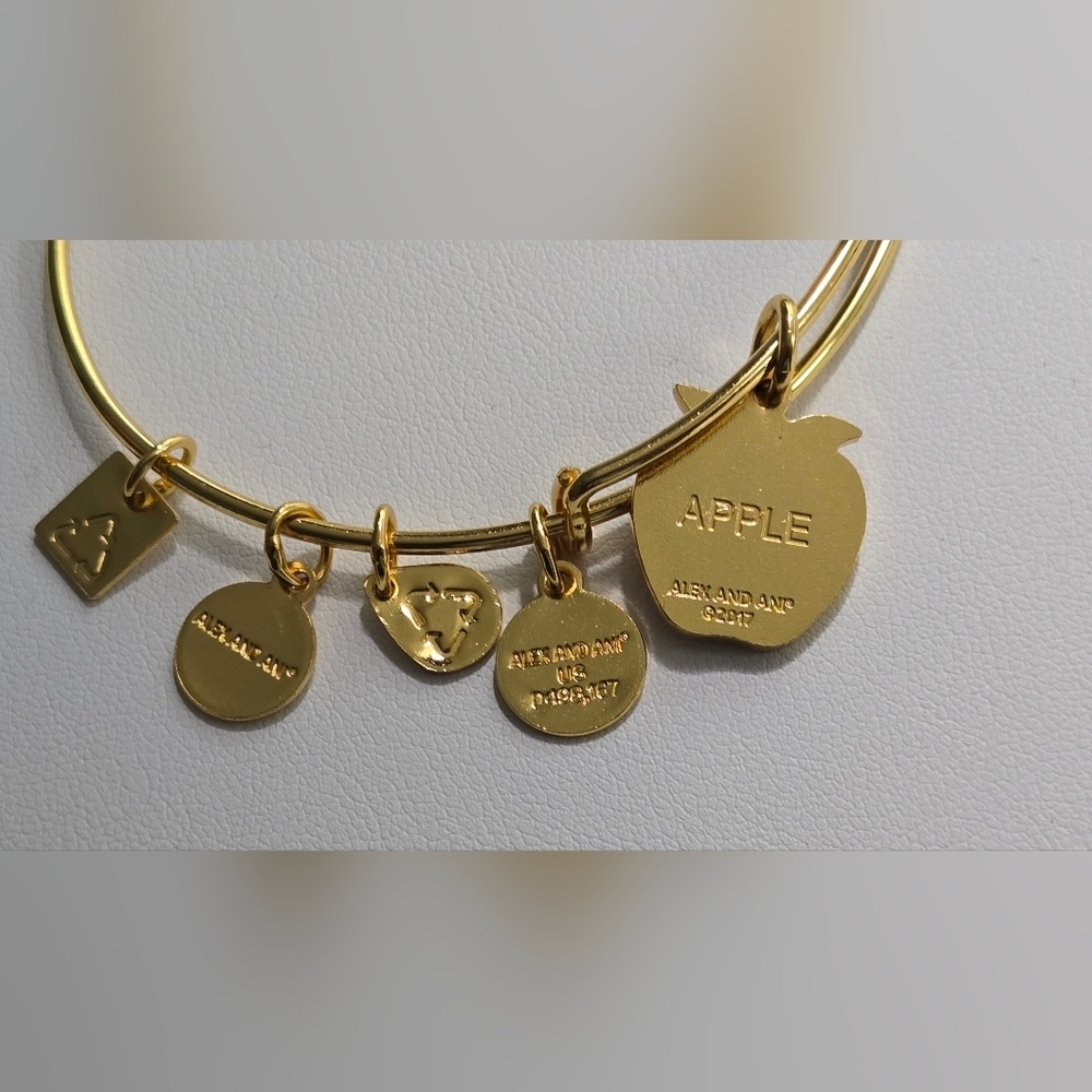 Alex And Ani Gold Tone Red Apple 2017  Charm Bracelet - Picture 11 of 15